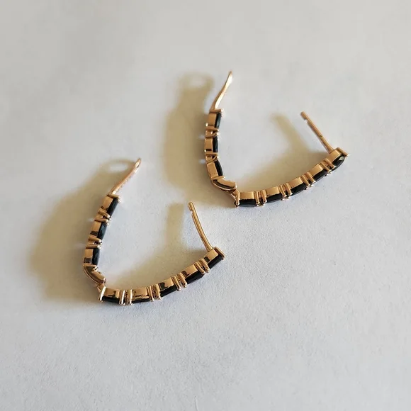 New 14K Gold Filled Onyx Hoop Earrings for Women